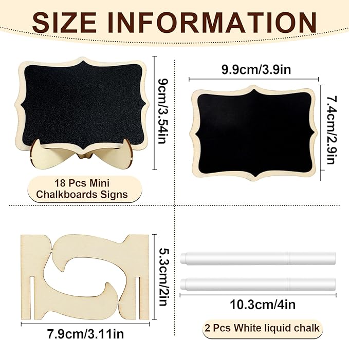 18 Pack Mini Chalkboards Signs with Easel Stand Mini Wooden Chalkboard Signs with 2 Chalk Markers Small Rectangle Chalkboards Blackboard for Food Labels Wedding Signs Place Cards Event Decorations