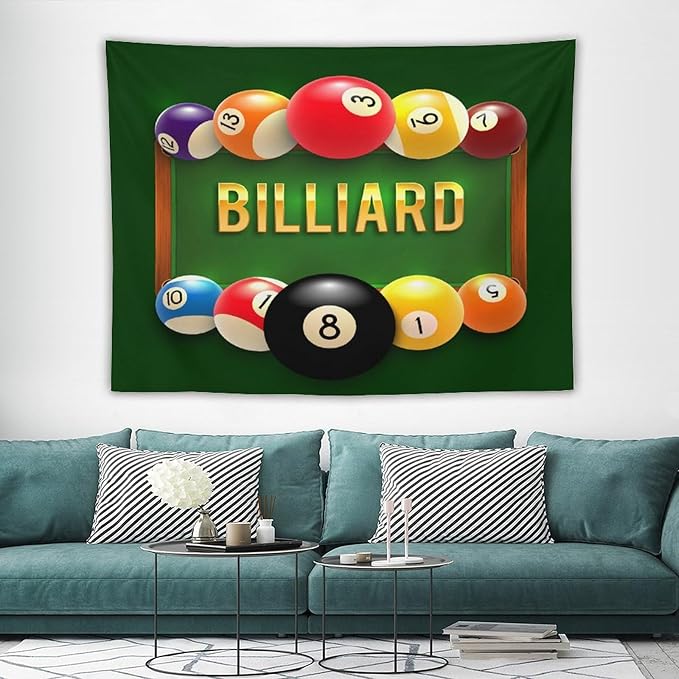ZhiRain Snooker Billiards Tapestry Wall Hanging Modern Sports Theme Billiard Eight Ball Tapestries Home Decor for Living Room Bedroom Farmhouse Apartment Dorm 60"x80"