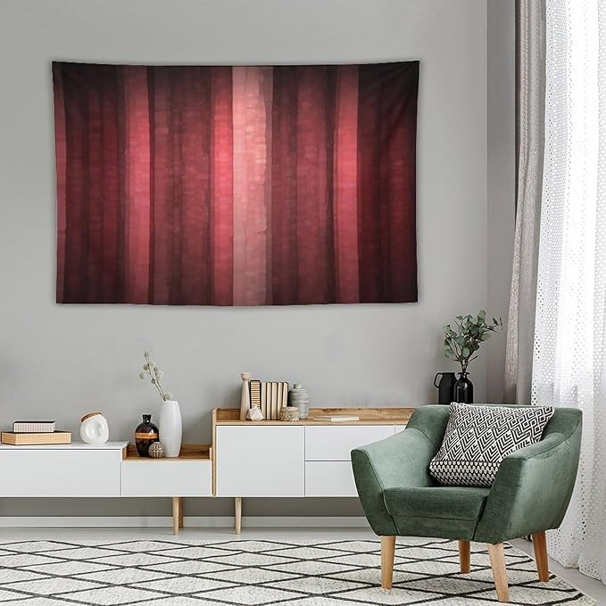 ZhiRain Red Striped Tapestry Wall Hanging Burgundy Marron Modern Vintage Abstract Mosaic Glass Texture And Dark Stripe Tapestries Home Decor for Living Room Bedroom Apartment Farmhouse 60"x90"