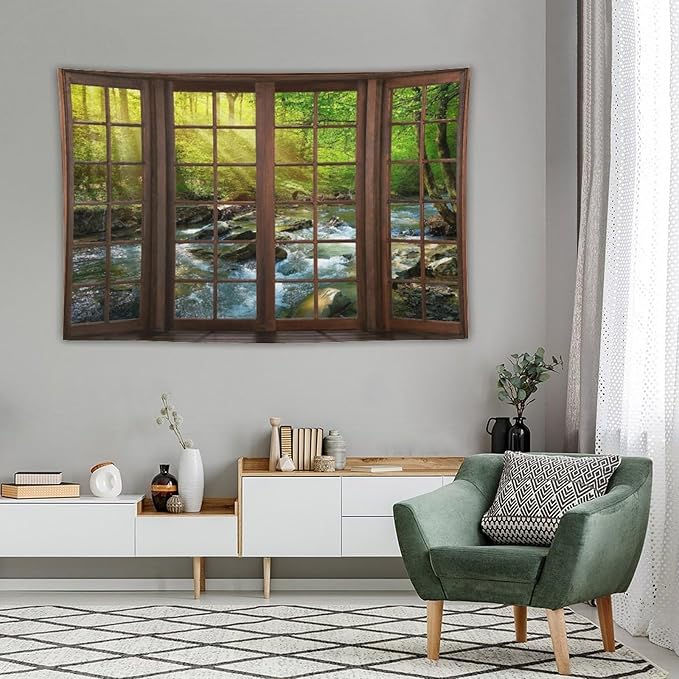 ZhiRain Spring Forest Nature Landscape Tapestry Wall Hanging Beautiful Stream River Rocks Mountain Forest Tapestries Home Decor for Living Room Bedroom Apartment Farmhouse Dorm 60"x90"