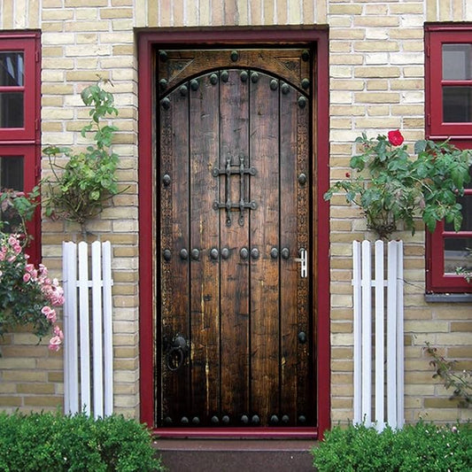 3D Door Wallpaper Self-Adhesive Sticker Wooden Film Poster Premium PVC Waterproof Wall for Bedroom Living Room Decoration 95 x 200 cm