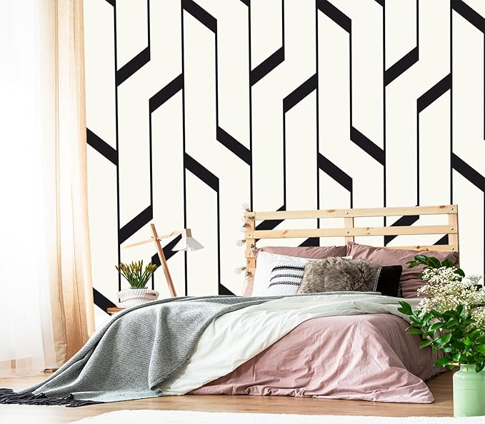 XMPMBM-Black Textured backsplash Large Decorative Geometrical Wallpaper Bedroom Bathroom Wall Mural- W 132" X H 92"（93 Square Foot）