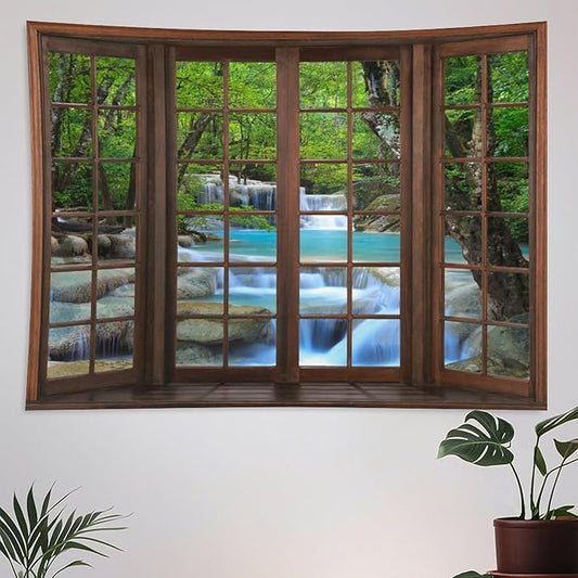 ZhiRain Waterfall Tree Landscape Tapestry Wall Hanging Natural Scenery Forest Garden Spring Stone River Tapestries Home Decor for Living Room Bedroom Apartment Farmhouse Dorm 50"x60"