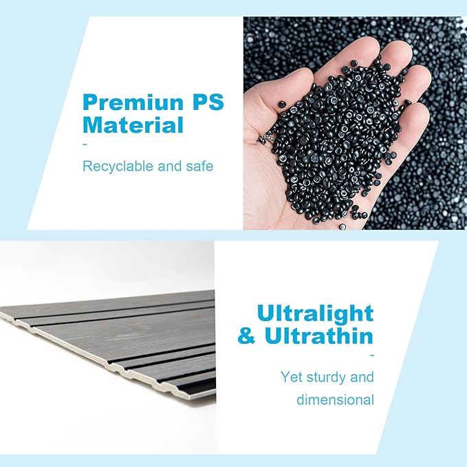 Art3d 4-Pack Glue-On Wall Panels, Wood Grain Texture Interior Wall Decor, 104"x12" Recycled Polystyrene Wainscoting Panels, Low Emission for Living Room Bedroom, Grey Oak