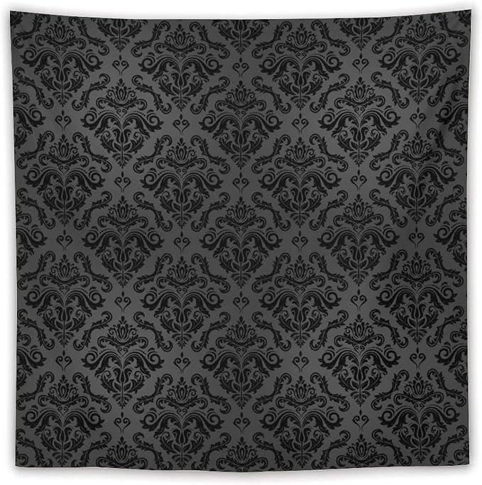 ZhiRain Black Damask Floral Tapestry Wall Hanging Vintage Classic Flower Pattern Printed Tapestries Home Decor for Living Room Bedroom Farmhouse Apartment Dorm 60"x60"