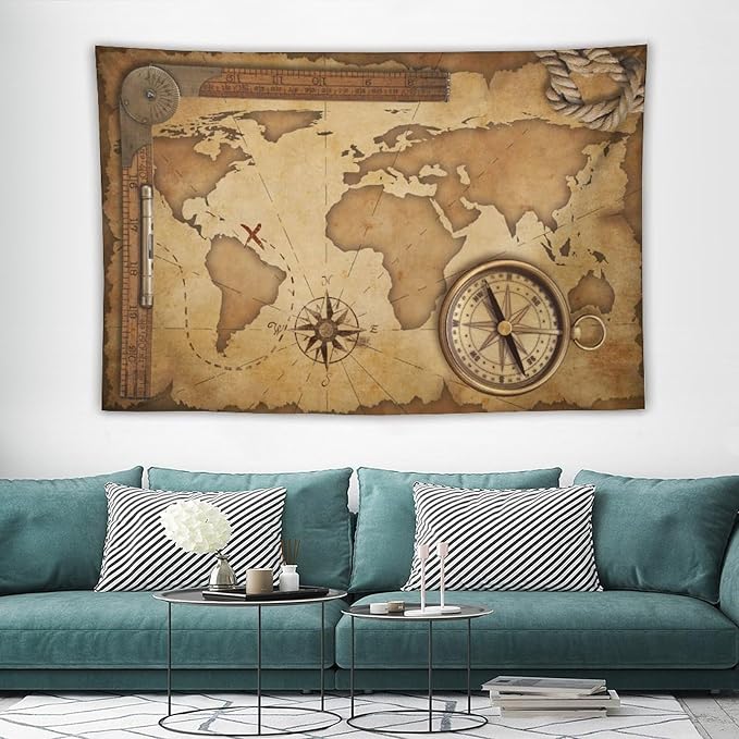 ZhiRain World Map Tapestry Wall Hanging Rustic Vintage Nautical Farmhouse Old Fantastic Sea Monster Theme Tapestries Home Decor for Living Room Bedroom Apartment Dorm 40"x60"