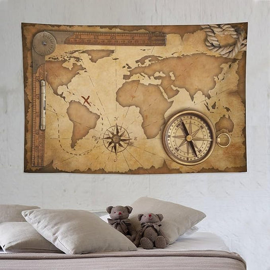 ZhiRain World Map Tapestry Wall Hanging Rustic Vintage Nautical Farmhouse Old Fantastic Sea Monster Theme Tapestries Home Decor for Living Room Apartment Bedroom Dorm 60"x90"