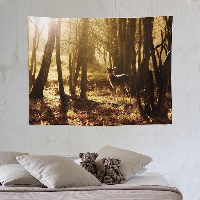 ZhiRain Forest Tapestry Wall Hanging Natural Forest And Deer at Sunset Pattern Tapestries Home Decor for Living Room Bedroom Apartment Farmhouse Dorm 30"x40"