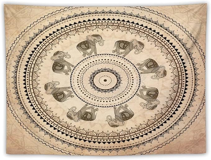 AAVEUP Indian Hippie Bohemian Psychedelic Tapestry Bohemian Brown Abstract Geometric Mandala Flower Vintage Elephant Texture Tapestries for Bedroom Dorm Living Room Decor 30x30in