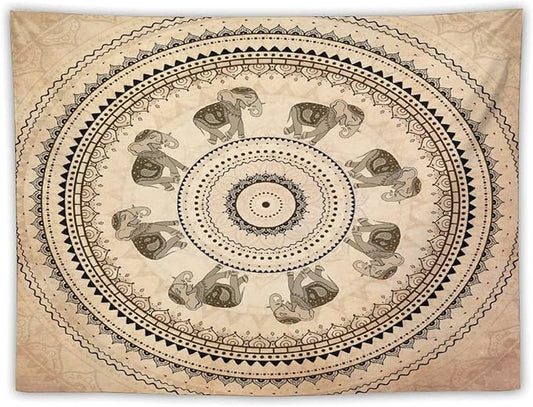 AAVEUP Indian Hippie Bohemian Psychedelic Tapestry Bohemian Brown Abstract Geometric Mandala Flower Vintage Elephant Texture Tapestries for Bedroom Dorm Living Room Decor 30x30in
