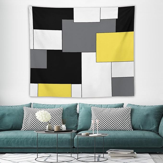 ZhiRain Black,Grey,Yellow,White Tapestry Wall Hanging Geometry Pattern Digital Print Multicolor Tapestries Home Decor for Living Room Bedroom Farmhouse Apartment Dorm 50"x60"