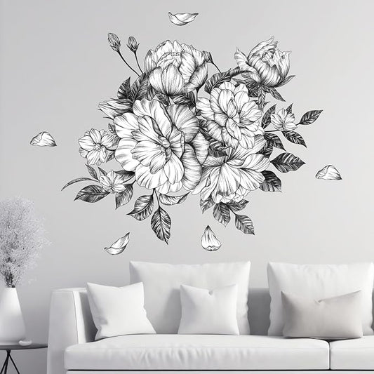Zonon 6 Pcs Flowers Wall Decals Stickers Vinyl Removable Peel and Stick Colorful Dragonflies Floral Wall Murals Decor for Bedroom Living Room Nursery(Floral Peony)