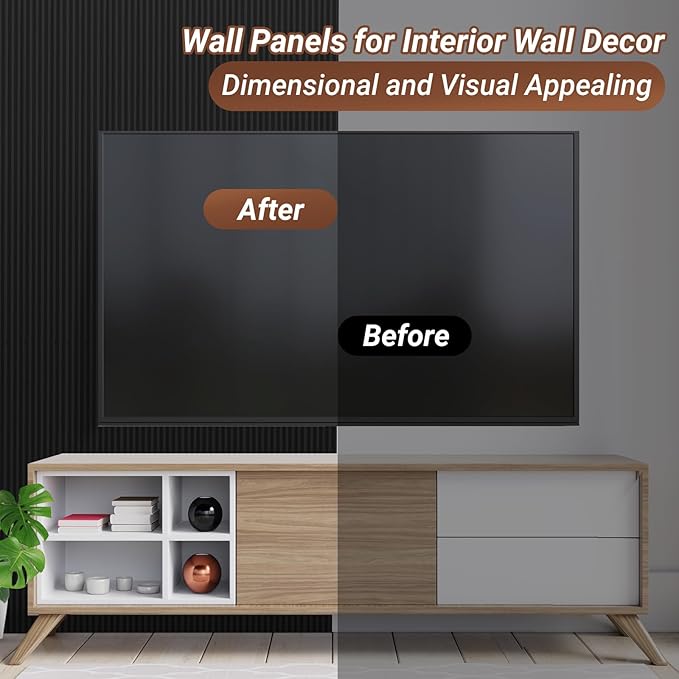 3D Wall Panels for Interior Wall Decor 16 Pack 48"x 6", WPC Matte Black Accent Wall Panels Decorative Covering Wainscoting Panels, Slat Wall Paneling for Bedroom, TV Wall Decor for Living Room