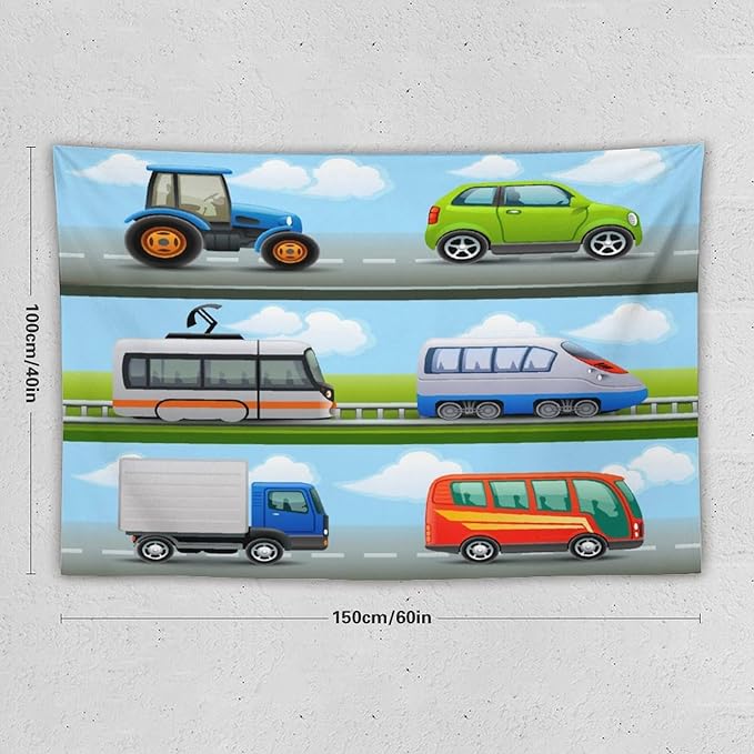 ZhiRain Construction Truck Tapestry Wall Hanging Tractor Bus Cartoon Cars Vehicle Tapestries Home Decor for Living Room Bedroom Apartment Farmhouse Dorm 40"x60"