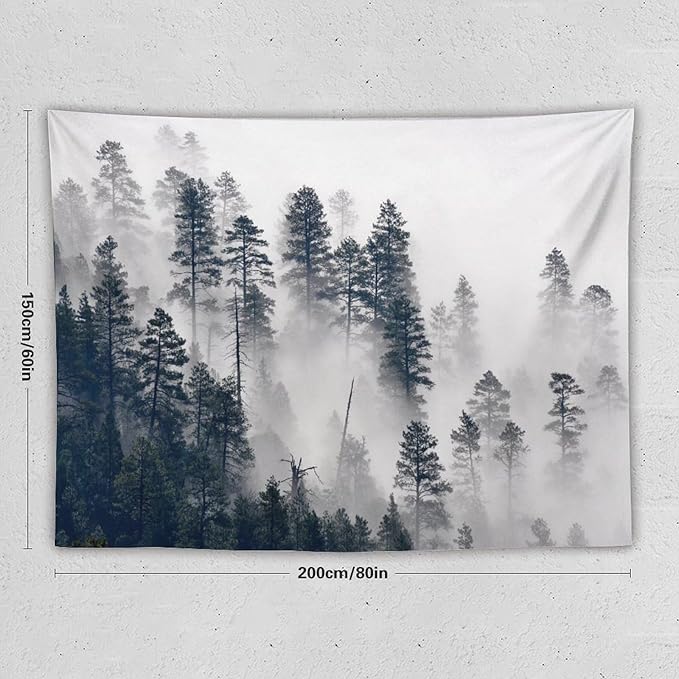 ZhiRain Misty Forest Landscape Tapestry Wall Hanging Wooden Window Forest Mountain Rustic Tapestries Home Decor for Living Room Bedroom Apartment Farmhouse Dorm 60"x80"