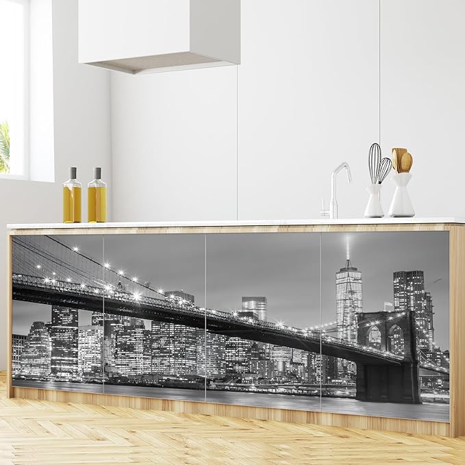 wall26 Brooklyn Bridge and New York City Manhattan Downtown Skyline at Dusk with Skyscrapers Removable Wall Mural Self-Adhesive Large Wallpaper - 48x72 inches