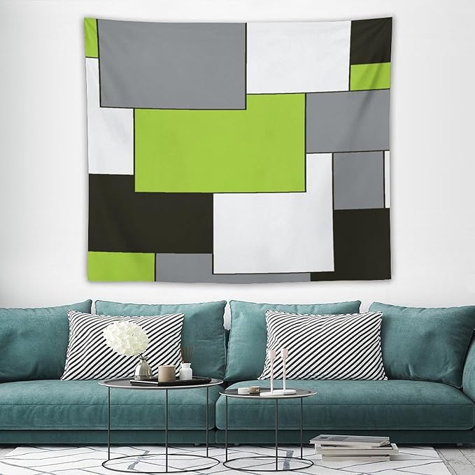 ZhiRain Modern Tapestry Wall Hanging Green And Gray Black Tapestries Home Decor for Living Room Bedroom Farmhouse Apartment Dorm 50"x60"