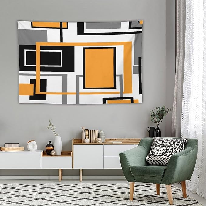ZhiRain Modern Orange Tapestry Wall Hanging Geometric Gray Abstract Black And Grey Tapestries Home Decor for Living Room Bedroom Farmhouse Apartment Dorm 60"x90"