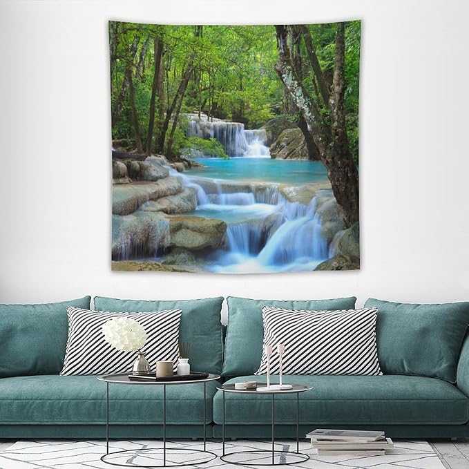 ZhiRain Waterfall Tree Tapestry Wall Hanging Natural Scenery Forest Garden Spring Stone River Tapestries Home Decor for Living Room Bedroom Apartment Farmhouse Dorm 60"x60"
