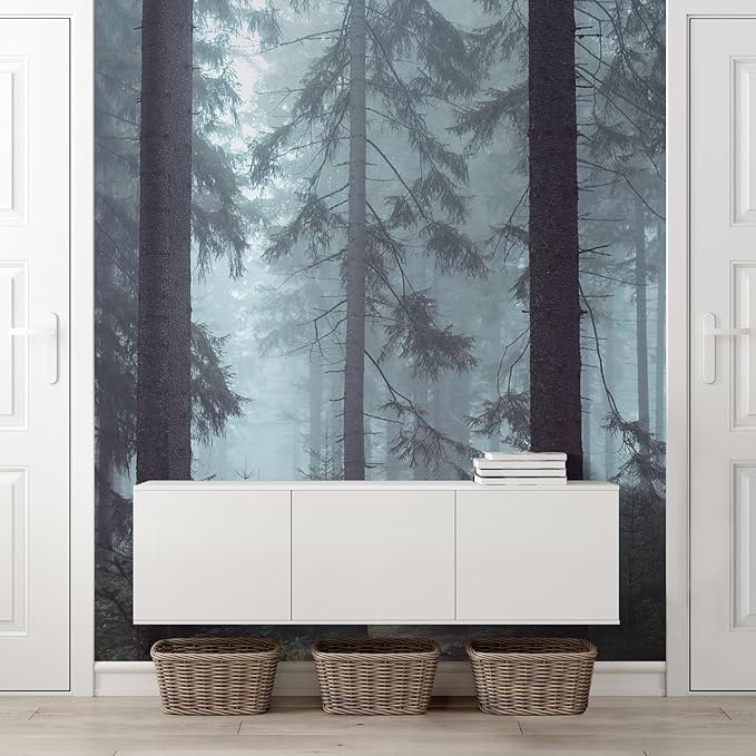 wall26 Foggy Pin Forest Removable Wall Mural | Self-Adhesive Large Wallpaper - 96x96 inches
