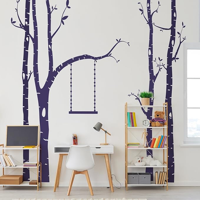 Yeysynana Large Tree Wall Decals Huge Size Birch Tree Forest Wall Art Peel and Stick DIY Wall Stickers for Nursery Kids Bedroom Living Room Wall Decor (Purple)