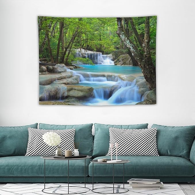 ZhiRain Waterfall Tree Tapestry Wall Hanging Natural Scenery Forest Garden Spring Stone River Tapestries Home Decor for Living Room Bedroom Apartment Farmhouse Dorm 30"x40"