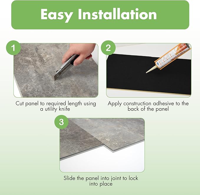 Art3d 10-Pack 24"x12" SPC Wall Panels, 20 Sq.feet Waterproof Click Lock Panels for Interior Wall Decor, Rigid Core Wall Panel for Bathroom, Kitchen, Living Room, Deep Marble Gray