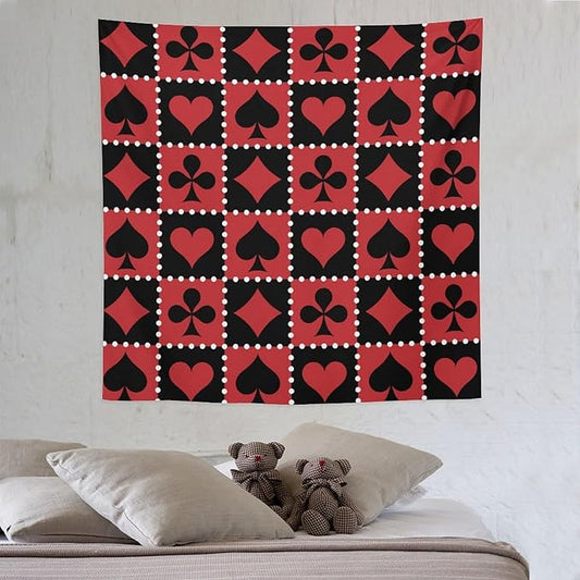ZhiRain Casino Tapestry Wall Hanging Checkered Rhombus Pattern with Playing Card Gaming Club Theme Tapestries Home Decor for Living Room Bedroom Farmhouse Apartment Dorm 60"x60"