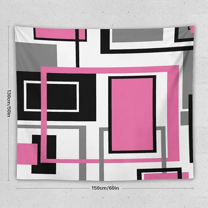 ZhiRain Modern Pink Tapestry Wall Hanging Geometric Pink Gray Black Tapestries Home Decor for Living Room Bedroom Farmhouse Apartment Dorm 50"x60"