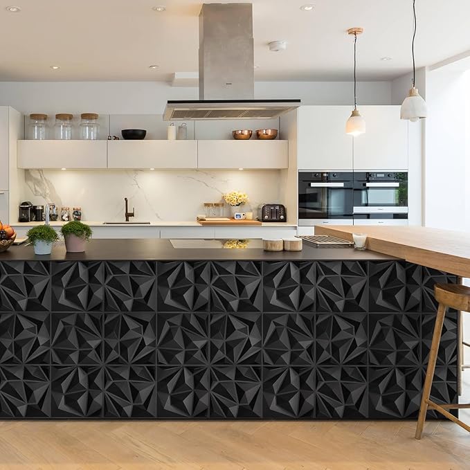 33 Pack Decorative 3D Wall Panels for Interior Wall Decor,12''x12'' Black Diamond Design Accent Wall Panles for Living Room,TV Wall Background,Bedroom