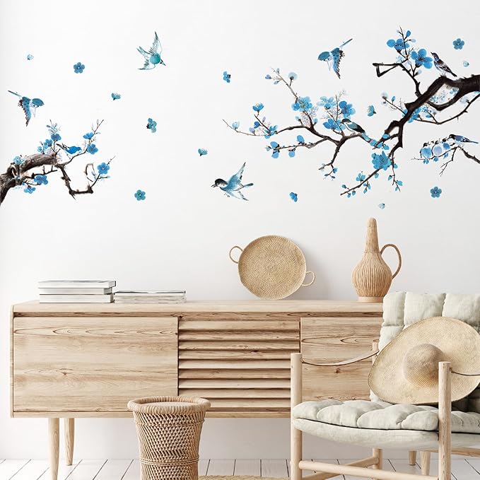 Zonon 6 Pcs Flowers Wall Decals Stickers Vinyl Removable Peel and Stick Colorful Dragonflies Floral Wall Murals Decor for Bedroom Living Room Nursery(Birds)