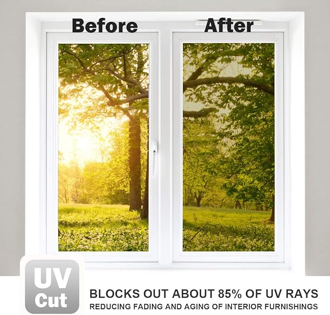 WPCTEV Window Film One Way Mirror Film Daytime Privacy Static Non-Adhesive Decorative Heat Control Anti UV Window Tint for Home and Office, Gold Silver 35.4 Inch x 6.5 Feet