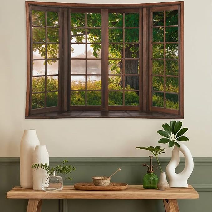 ZhiRain Tree Landscape Tapestry Wall Hanging Green Jungle Trees Nature Scenery Tapestries Home Decor for Living Room Bedroom Apartment Farmhouse Dorm 50"x60"