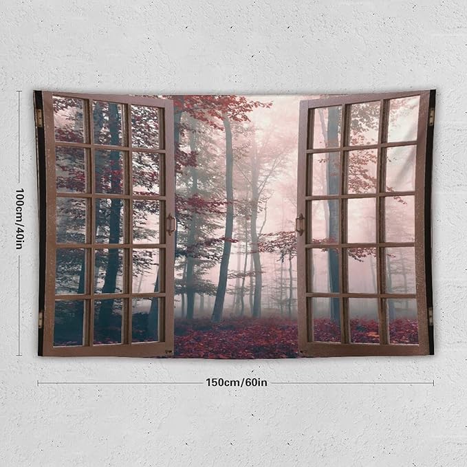 ZhiRain Nature Forest Tapestry Wall Hanging Autumn Mystic Foggy Fall Enchanted Woods Wild Trees Print Tapestries Home Decor for Living Room Bedroom Apartment Farmhouse Dorm 40"x60"