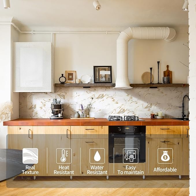 Yipscazo Peel and Stick backsplash 3 x 6 Inches 3D PVC Composite Wall Tile Stick on Backsplash Tile for Kitchen Bathroom, Laundry Room, Fireplace(Cala with Gold, 160 Pieces)