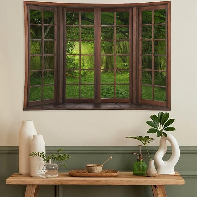 ZhiRain Landscape Forest Tapestry Wall Hanging Tropical Jungle Green Trees Foliage Woodland Nature Tapestries Home Decor for Living Room Bedroom Apartment Farmhouse Dorm 30"x40"