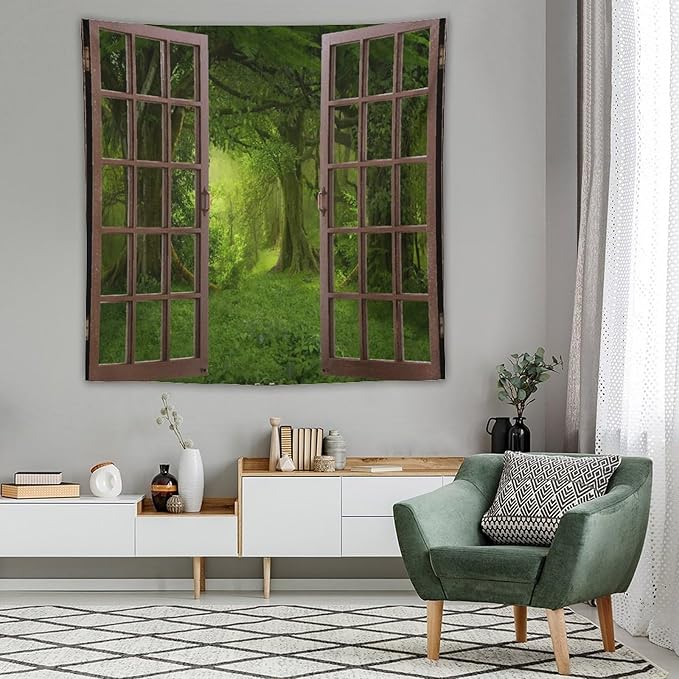 ZhiRain Forest Tapestry Wall Hanging Tropical Jungle Landscape Green Trees Foliage Woodland Nature Tapestries Home Decor for Living Room Bedroom Apartment Farmhouse Dorm 60"x60"