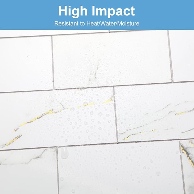 10-Pack Peel and Stick Tile Backsplash 12"X12" PVC Wall Tiles, Stick on Backsplash for Kitchen, Bathroom Tile, Fireplace Décor, Laundry Table, Stair Decals in Polished Carat Gold