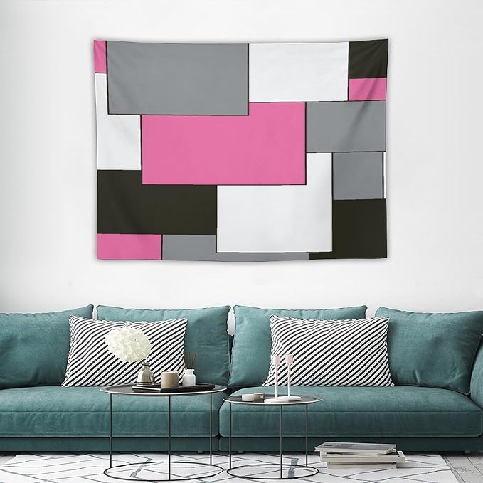 ZhiRain Modern Pink Tapestry Wall Hanging Pink And Gray Black Tapestries Home Decor for Living Room Bedroom Farmhouse Apartment Dorm 30"x40"