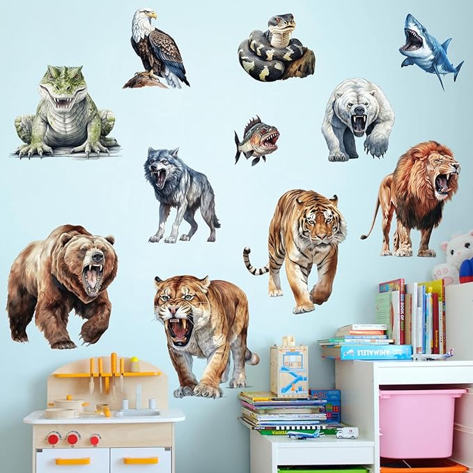 AM AMAONM Removable 3D Nature Jungle Wild Animals Wall Stickers DIY Peel and Stick Safari Tiger Lion Elephant Wall Decals Aniaml Wall Art Decor for Kids Baby Bedroom Nursery Living Room (Animals)