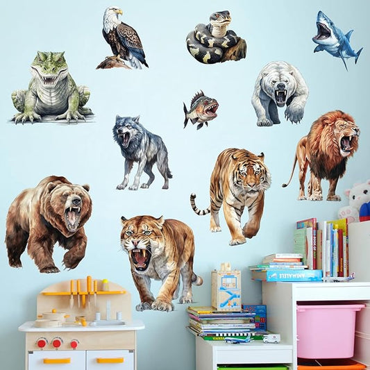 AM AMAONM Removable 3D Nature Jungle Wild Animals Wall Stickers DIY Peel and Stick Safari Tiger Lion Elephant Wall Decals Aniaml Wall Art Decor for Kids Baby Bedroom Nursery Living Room (Animals)