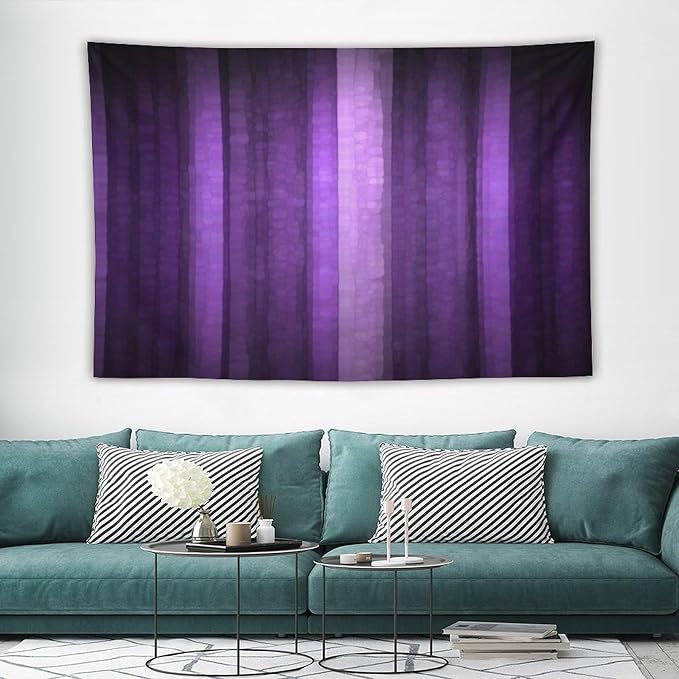 ZhiRain Purple Striped Tapestry Wall Hanging Abstract Mosaic Glass Texture And Dark Stripe Modern Neon Purple Art Tapestries Home Decor for Living Room Bedroom Apartment Farmhouse 60"x90"