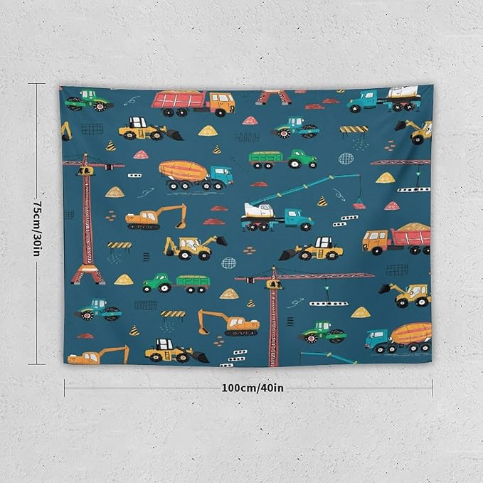 ZhiRain Cartoon Truck Print Tapestry Wall Hanging for Kids Room, Bucket Truck Tapestries Home Decor for Living Room Bedroom Apartment Farmhouse Dorm 30"x40"