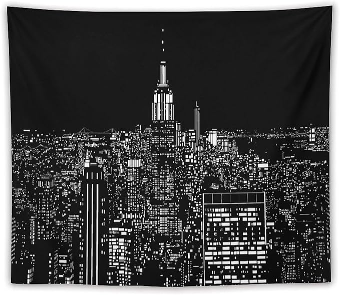 ZhiRain New York Tapestry Wall Hanging Black White Modern Night City Light Tapestries Home Decor for Living Room Bedroom Apartment Farmhouse Dorm 50"x60"