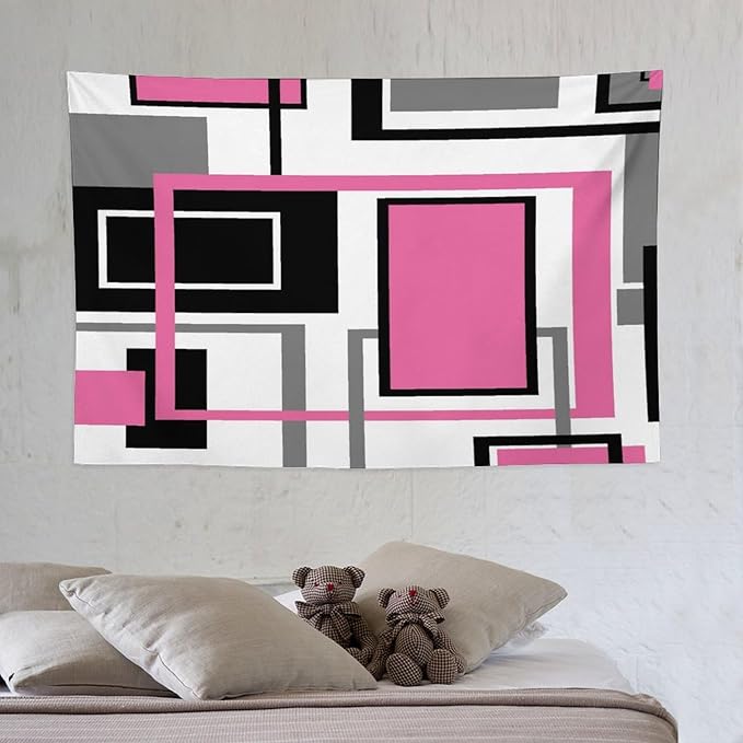 ZhiRain Modern Pink Tapestry Wall Hanging Geometric Pink Gray Black Tapestries Home Decor for Living Room Bedroom Farmhouse Apartment Dorm 40"x60"