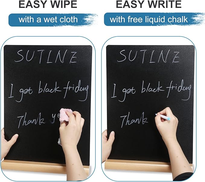 11.7x16.5 Inch Tabletop Chalkboard with Wood Base, Menu Chalkboard Stand, Message Board, Bar and Special Event Decorations, Hanging Double-Sided Chalkboard Sign for DIY Home Decoration，Beech