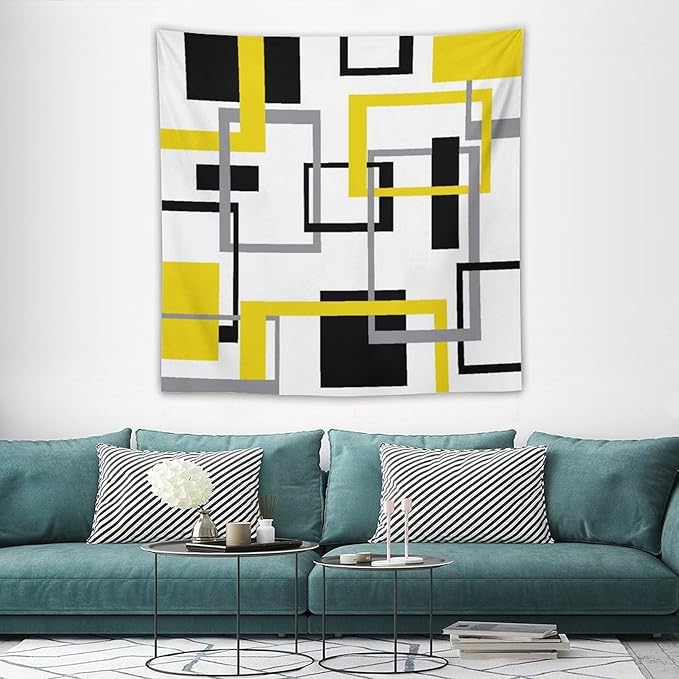 ZhiRain Yellow Black Geometric Tapestry Wall Hanging Neutral Abstract Modern Tapestries Home Decor for Living Room Bedroom Apartment Farmhouse Dorm 60"x60"