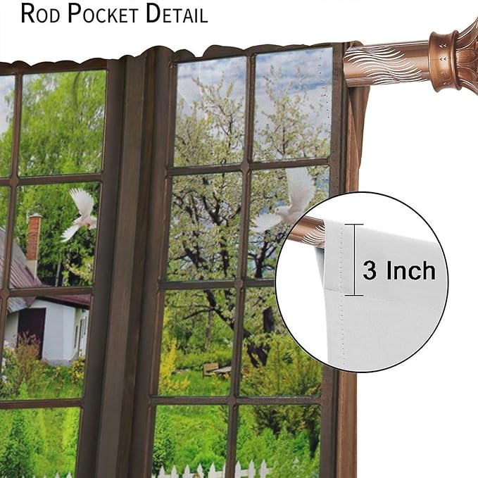 3D Landscape Curtains, Windows in Farmhouse Hut Wildlife Woods Creek Nature Landscape, Blackout Noise Reduction Curtains for Bedroom Living Room, 2 Panel Set,63X63 Inch