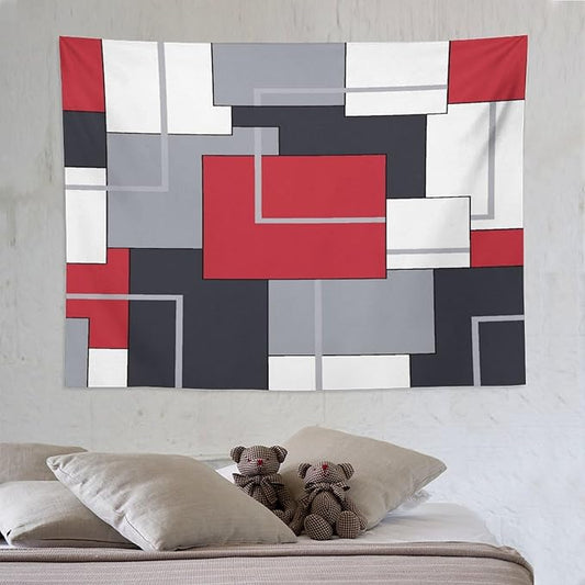 ZhiRain Red Gray Tapestry Wall Hanging Modern Black White Geometric Abstract Aesthetic Tapestries Home Decor for Living Room Bedroom Farmhouse Apartment Dorm 60"x80"