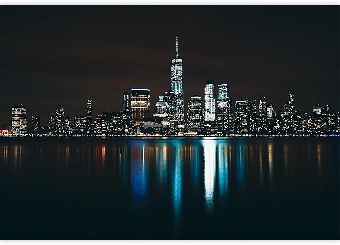 wall26 Removable Wall Sticker Wall Mural Dark Midnight City Light Reflection Cityscape Landmarks Photography Realism Urban Landscape Colorful for Living Room, Bedroom, Office - 66x96 inches